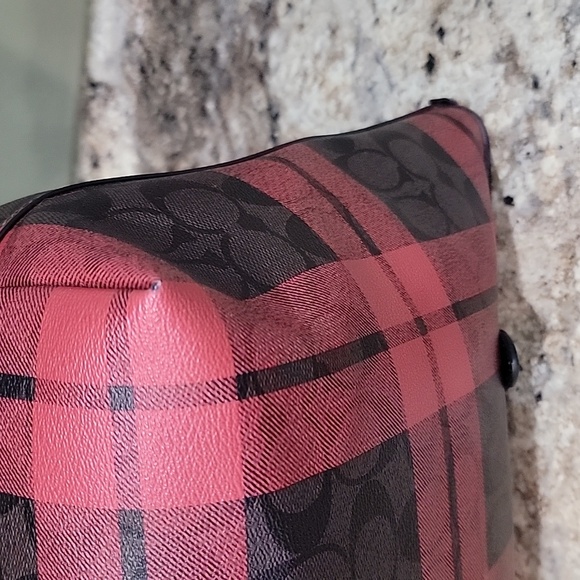 Coach EUC Buffalo Plaid Print Zip Top Tote Bag Coated Canvas - Picture 8 of 12